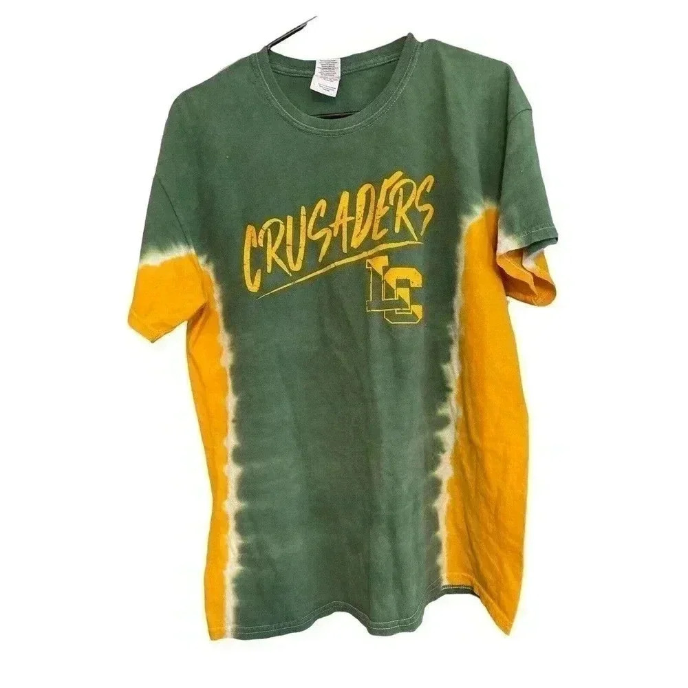 GILDAN SIZE LARGE GREEN YELLOW TIE DYE SHIRT CRISADERS LC